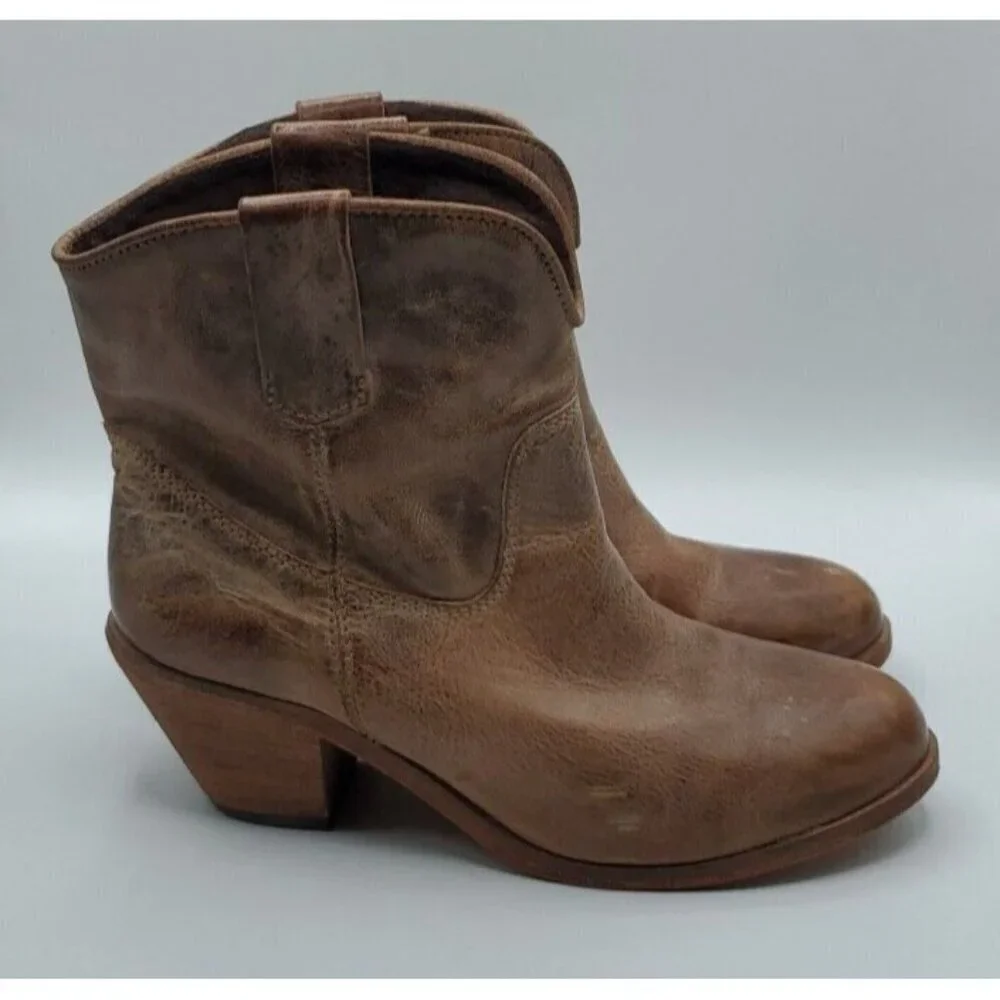 Corral Womens Brown Tan Distressed Leather Western Cowboy Ankle Boots Sz 7
